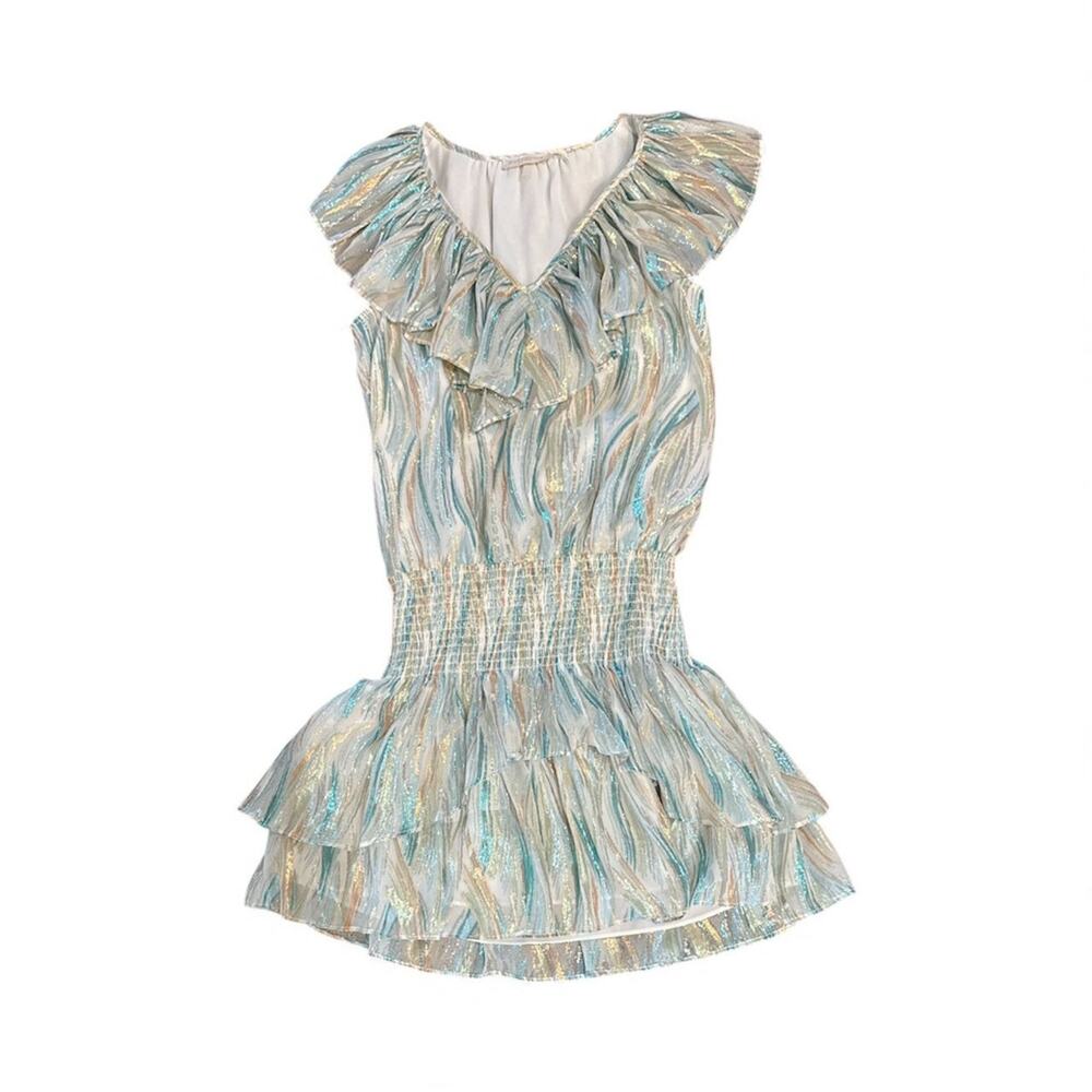 RAMY BROOK METALLIC RUFFLED TIERED MINI DRESS SZ XS